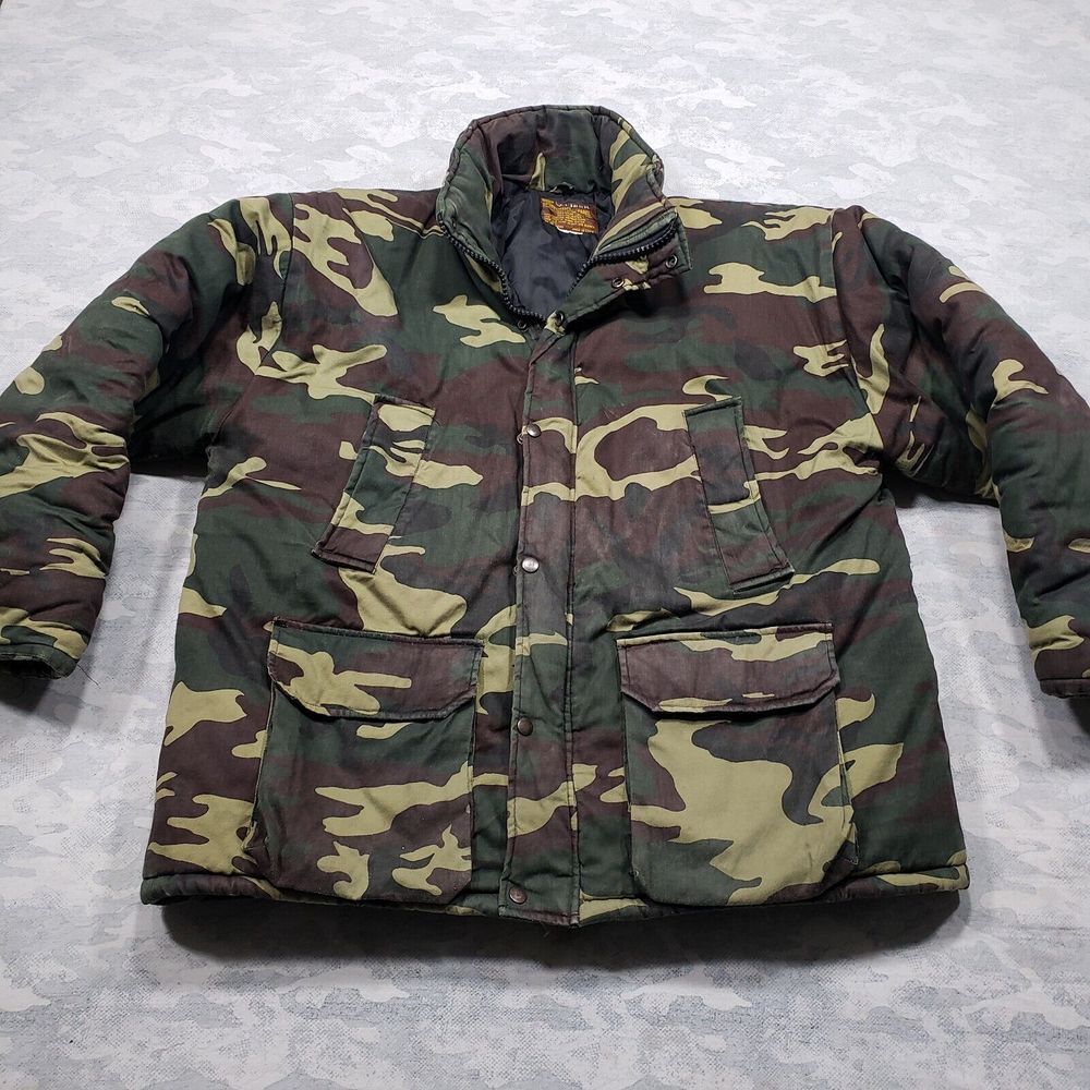 Vintage Caliber Jacket Mens‎ Large Green Camo Full Zip Hunting Coat